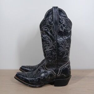 J.B. Dillon Cowboy Boots Women 5.5 Black Goat Leather Western Vintage Cowgirl
